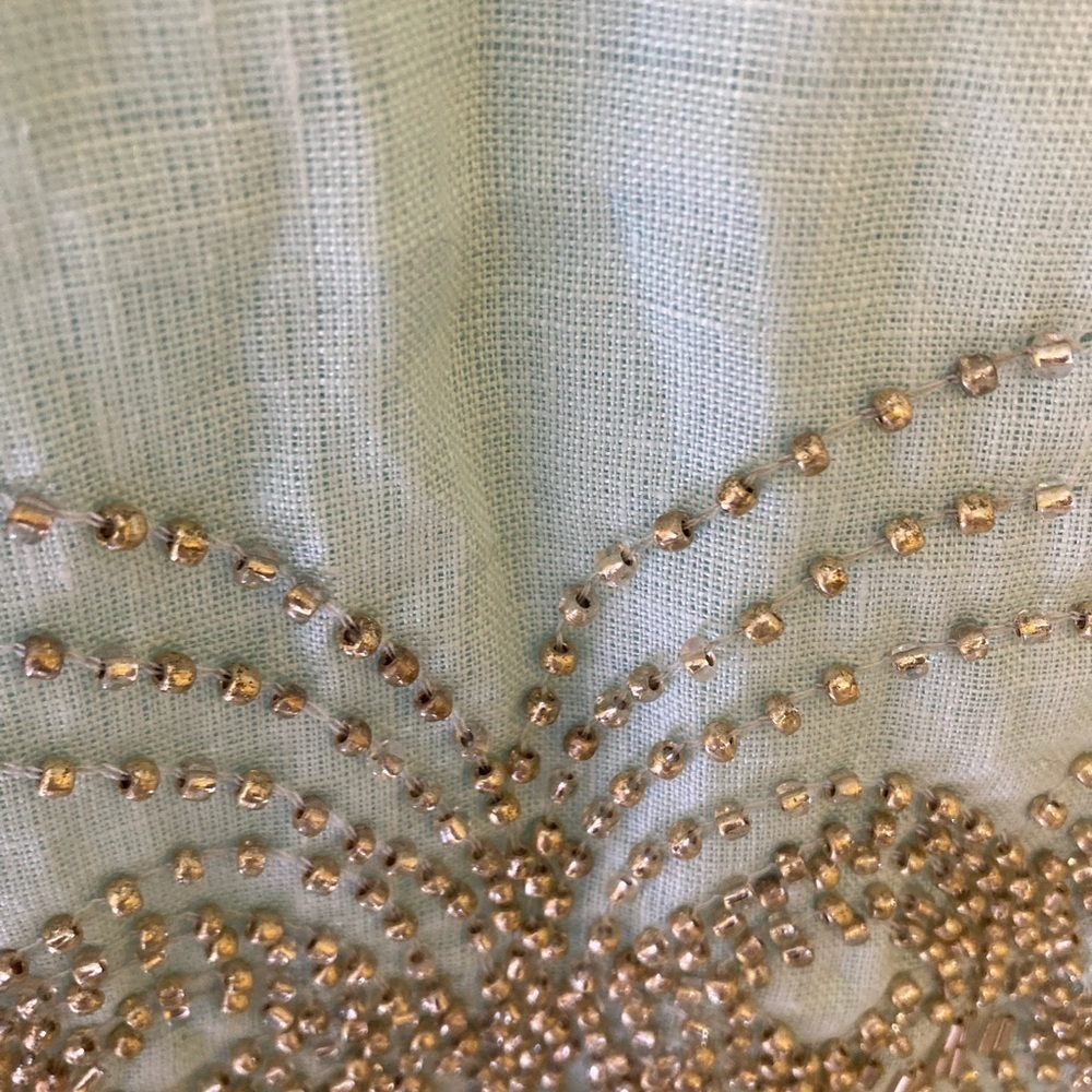 Bella Tu Jeanne D’ Gopi Vaid Linen Beaded Dress 6 Mint Blue Sleeveless India - Picture 9 of 14